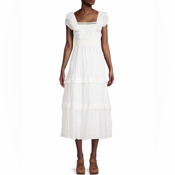 Betsey Johnson Dresses & Skirts - Betsey Johnson Snow White Ruffled Sleeveless Tiered Midi Dress Size Large